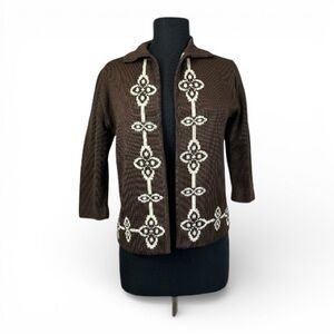 Vintage Brown and Cream Women's Cardigan Sweater